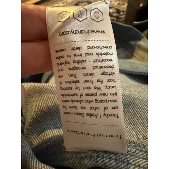 Latest TRIARCHY / ATELIER Denim 2 tones blue 100% cotton denim jacket size Small - Picture 6 of 7